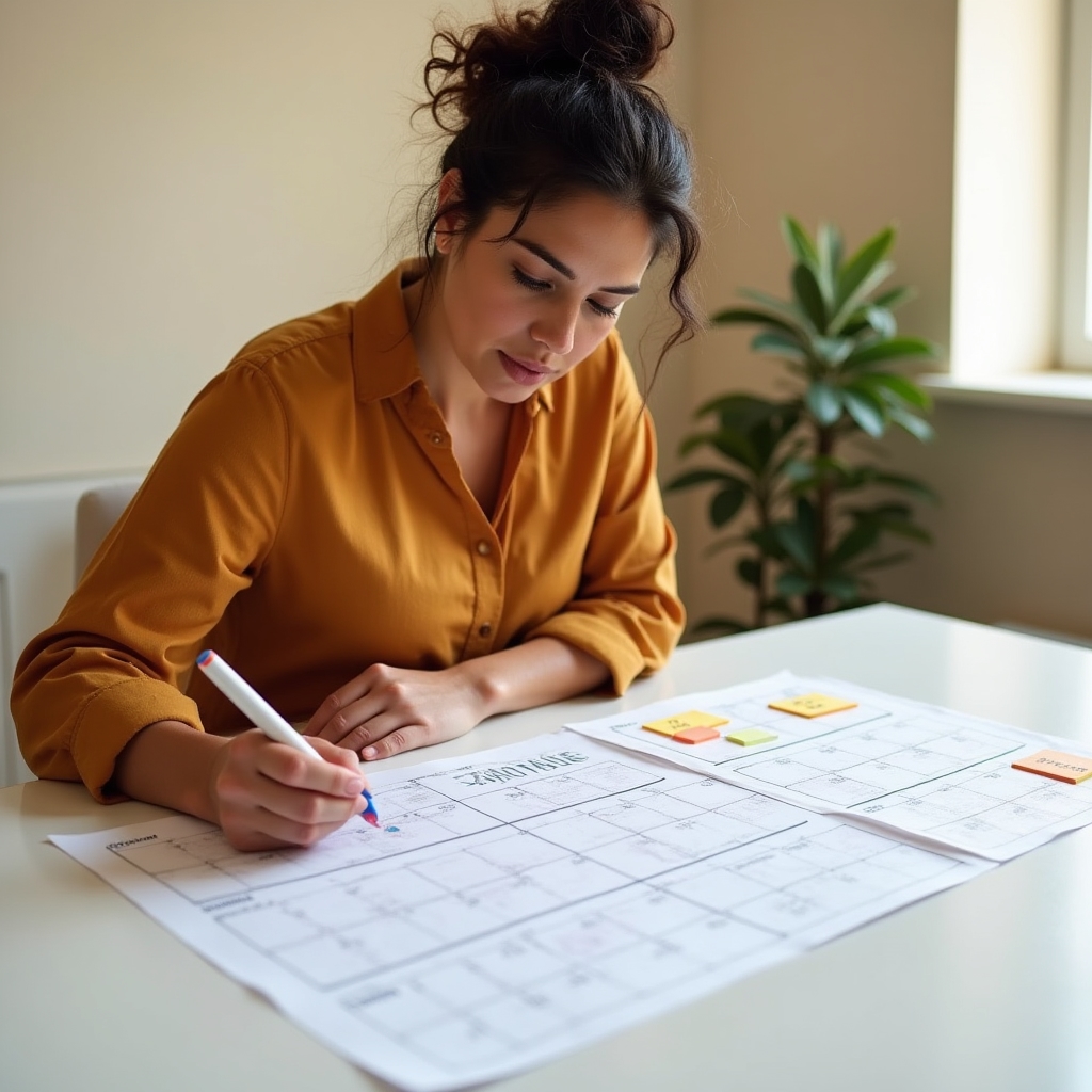 Participant reviewing an annual expense planning calendar