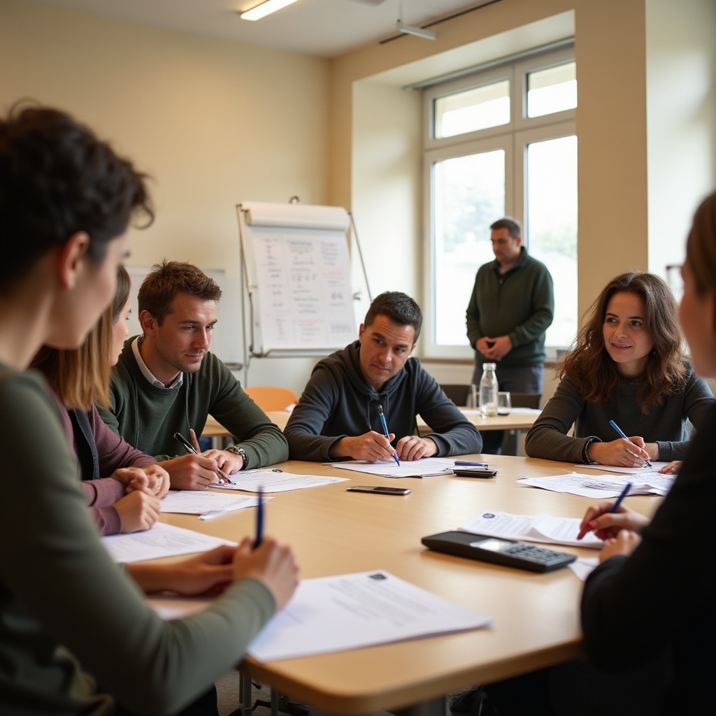 Workshop participants engaged in a financial planning exercise